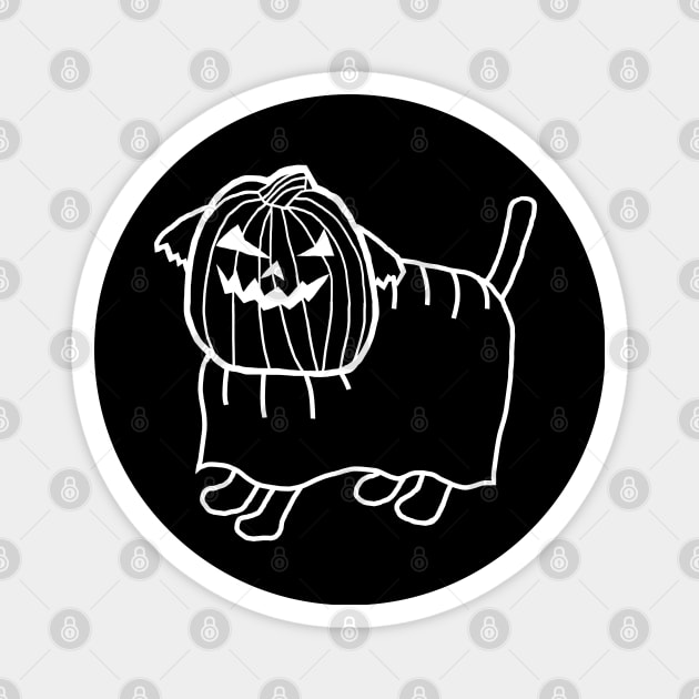 Minimal White Line Cute Dog Wearing Halloween Horror Costume Magnet by ellenhenryart